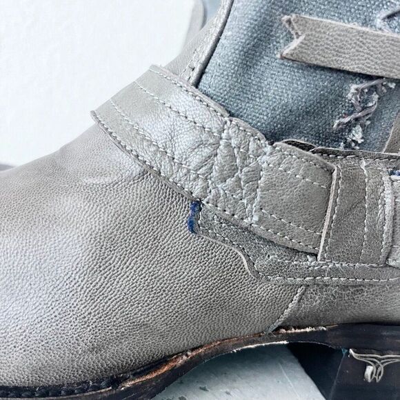 NEW Lane Boots Womens Gray Leather Canvas Mid-Calf Western Moto Style Zip Size 8 - Picture 5 of 12